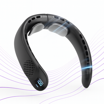 Quad-Core USB Neck Fan — 4000mAh Vaneless Cooling with Digital Display